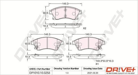 Dr!ve+ DP1010.10.0258 - Brake Pad Set, disc brake autospares.lv