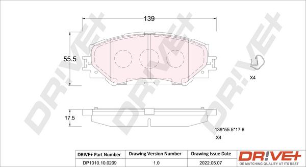 Dr!ve+ DP1010.10.0209 - Brake Pad Set, disc brake autospares.lv