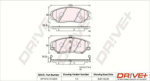 Dr!ve+ DP1010.10.0200 - Brake Pad Set, disc brake autospares.lv