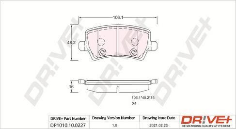 Dr!ve+ DP1010.10.0227 - Brake Pad Set, disc brake autospares.lv