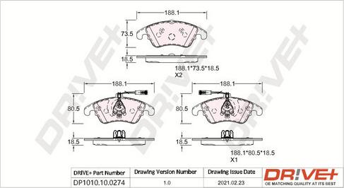 Dr!ve+ DP1010.10.0274 - Brake Pad Set, disc brake autospares.lv