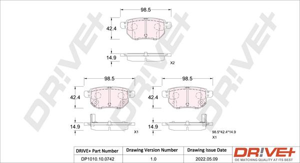 Dr!ve+ DP1010.10.0742 - Brake Pad Set, disc brake autospares.lv