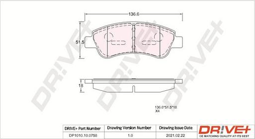 Dr!ve+ DP1010.10.0758 - Brake Pad Set, disc brake autospares.lv