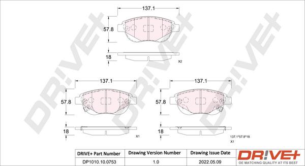 Dr!ve+ DP1010.10.0753 - Brake Pad Set, disc brake autospares.lv