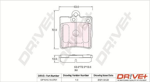 Dr!ve+ DP1010.10.0761 - Brake Pad Set, disc brake autospares.lv