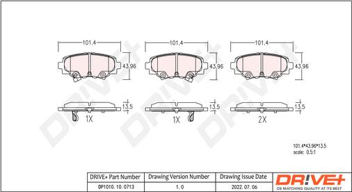 Dr!ve+ DP1010.10.0713 - Brake Pad Set, disc brake autospares.lv