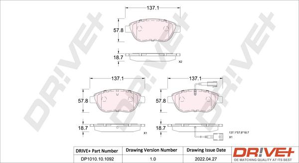 Dr!ve+ DP1010.10.1092 - Brake Pad Set, disc brake autospares.lv