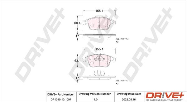 Dr!ve+ DP1010.10.1097 - Brake Pad Set, disc brake autospares.lv