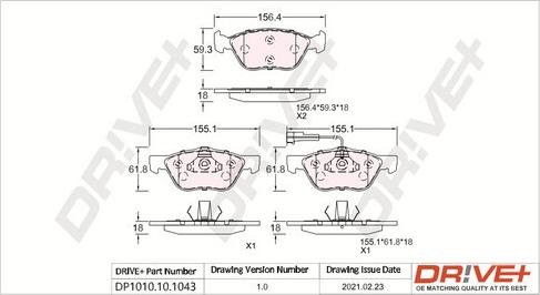 Dr!ve+ DP1010.10.1043 - Brake Pad Set, disc brake autospares.lv