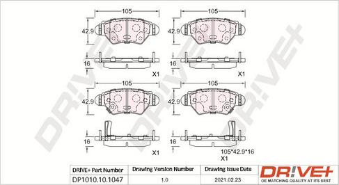 Dr!ve+ DP1010.10.1047 - Brake Pad Set, disc brake autospares.lv