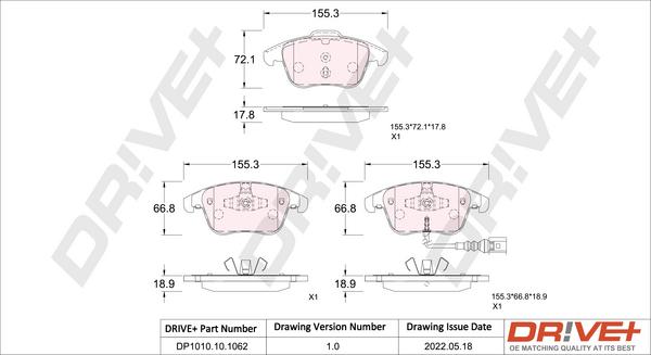 Dr!ve+ DP1010.10.1062 - Brake Pad Set, disc brake autospares.lv