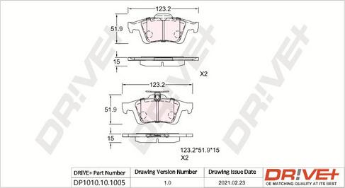 Dr!ve+ DP1010.10.1005 - Brake Pad Set, disc brake autospares.lv