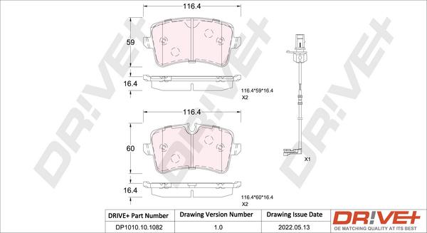 Dr!ve+ DP1010.10.1082 - Brake Pad Set, disc brake autospares.lv