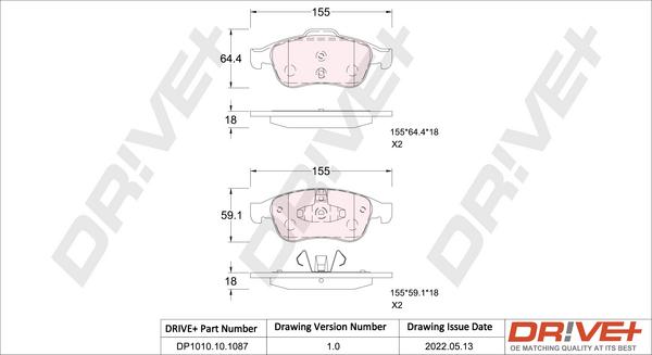 Dr!ve+ DP1010.10.1087 - Brake Pad Set, disc brake autospares.lv