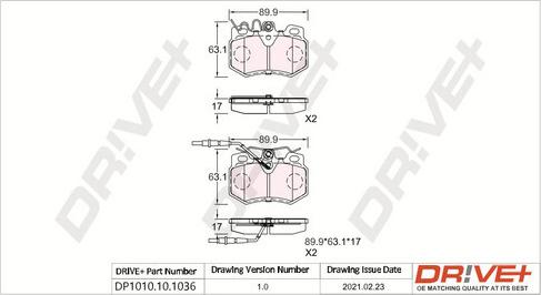 Dr!ve+ DP1010.10.1036 - Brake Pad Set, disc brake autospares.lv