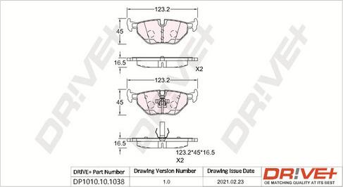 Dr!ve+ DP1010.10.1038 - Brake Pad Set, disc brake autospares.lv