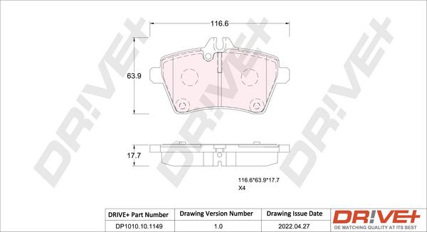 Dr!ve+ DP1010.10.1149 - Brake Pad Set, disc brake autospares.lv