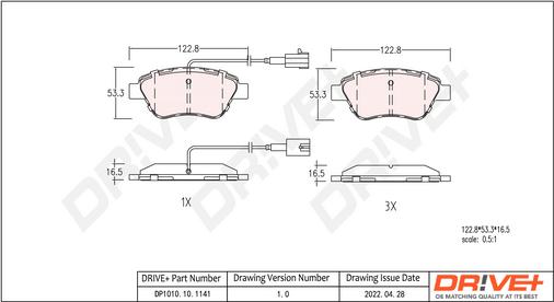 Dr!ve+ DP1010.10.1141 - Brake Pad Set, disc brake autospares.lv