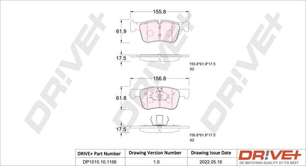 Dr!ve+ DP1010.10.1156 - Brake Pad Set, disc brake autospares.lv