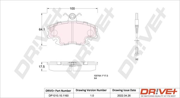 Dr!ve+ DP1010.10.1160 - Brake Pad Set, disc brake autospares.lv