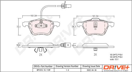 Dr!ve+ DP1010.10.1109 - Brake Pad Set, disc brake autospares.lv