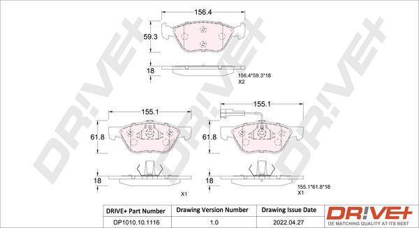 Dr!ve+ DP1010.10.1116 - Brake Pad Set, disc brake autospares.lv
