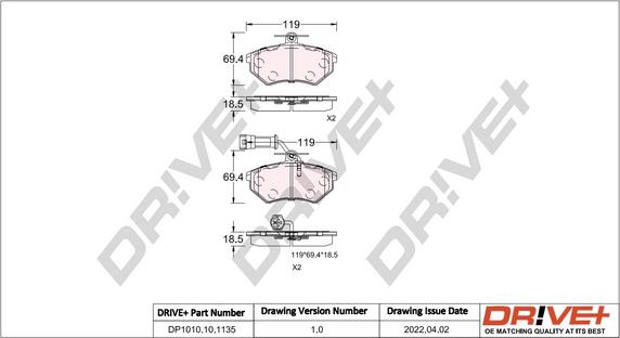 Dr!ve+ DP1010.10.1135 - Brake Pad Set, disc brake autospares.lv