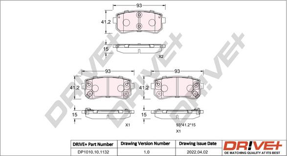 Dr!ve+ DP1010.10.1132 - Brake Pad Set, disc brake autospares.lv