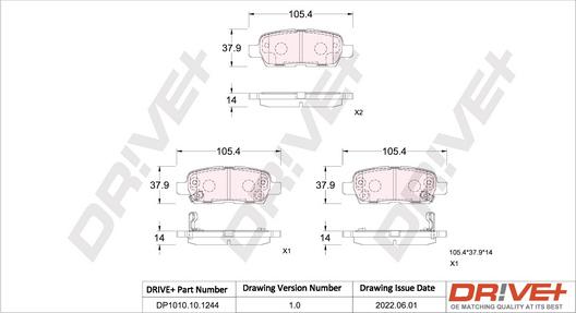 Dr!ve+ DP1010.10.1244 - Brake Pad Set, disc brake autospares.lv