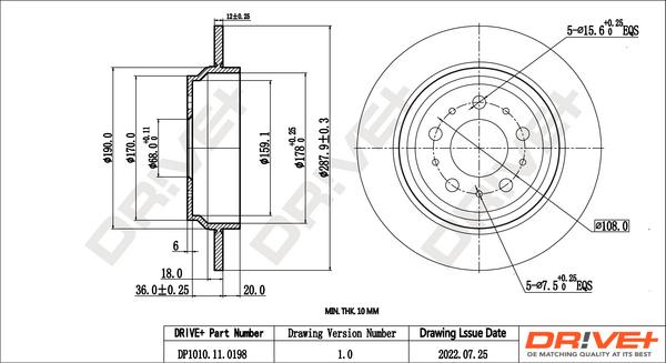 Dr!ve+ DP1010.11.0198 - Brake Disc autospares.lv