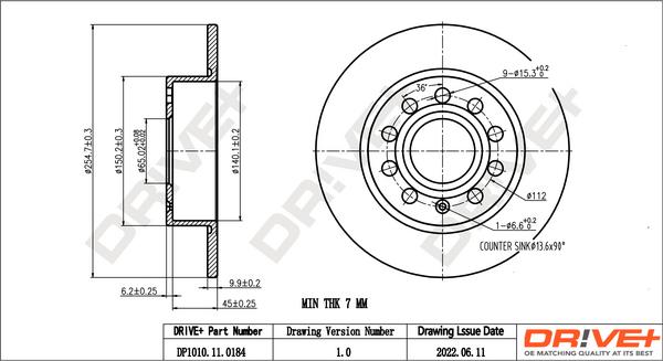 Dr!ve+ DP1010.11.0184 - Brake Disc autospares.lv