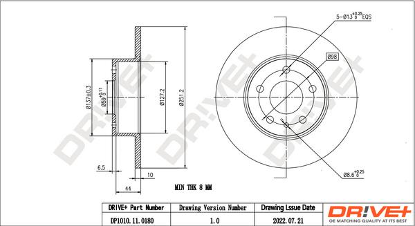 Dr!ve+ DP1010.11.0180 - Brake Disc autospares.lv