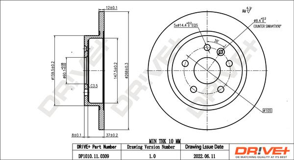 Dr!ve+ DP1010.11.0309 - Brake Disc autospares.lv