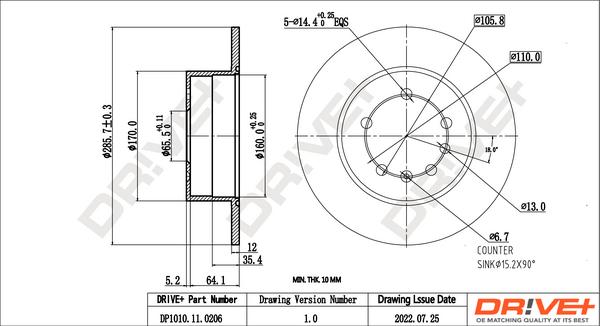 Dr!ve+ DP1010.11.0206 - Brake Disc autospares.lv