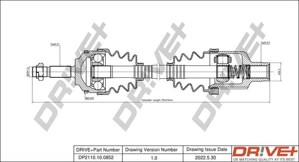 Dr!ve+ DP2110.10.0852 - Drive Shaft autospares.lv