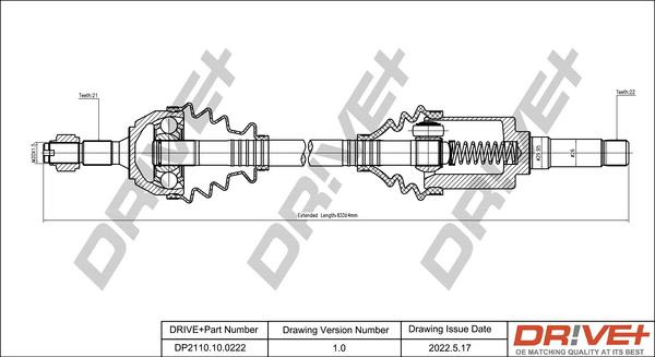 Dr!ve+ DP2110.10.0222 - Drive Shaft autospares.lv