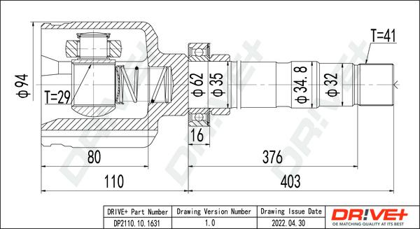 Dr!ve+ DP2110.10.1631 - Joint Kit, drive shaft autospares.lv