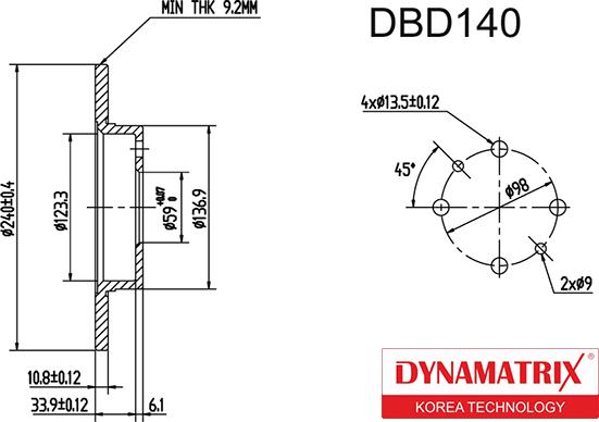 Dynamatrix DBD140 - Brake Disc autospares.lv