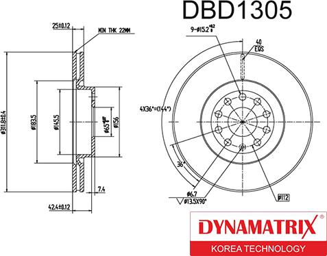 Dynamatrix DBD1305 - Brake Disc autospares.lv
