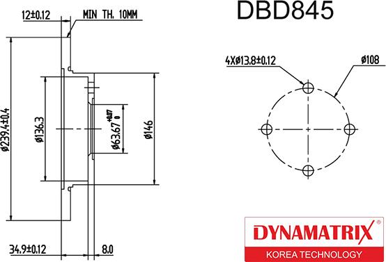 Dynamatrix DBD845 - Brake Disc autospares.lv