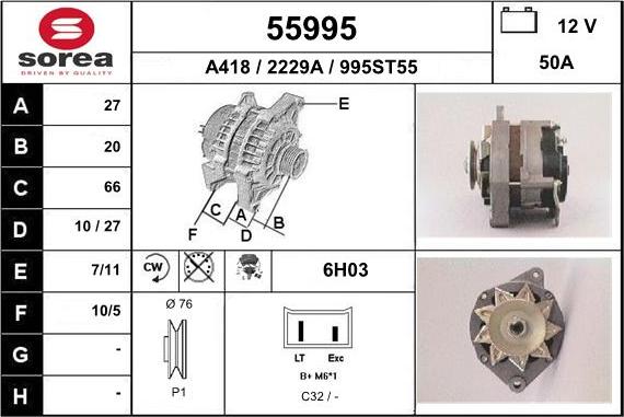 EAI 55995 - Alternator autospares.lv