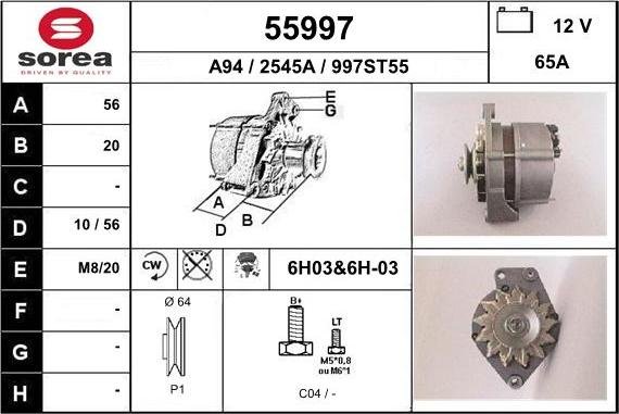 EAI 55997 - Alternator autospares.lv