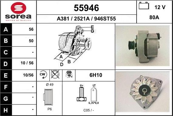 EAI 55946 - Alternator autospares.lv