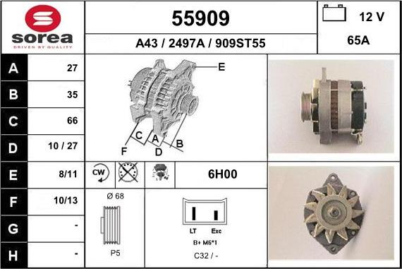 EAI 55909 - Alternator autospares.lv