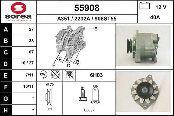 EAI 55908 - Alternator autospares.lv