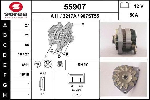 EAI 55907 - Alternator autospares.lv