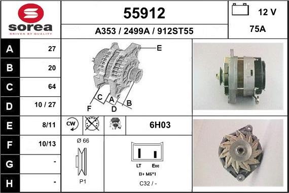 EAI 55912 - Alternator autospares.lv