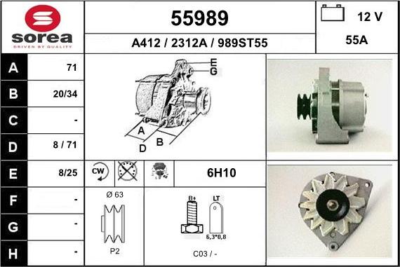 EAI 55989 - Alternator autospares.lv