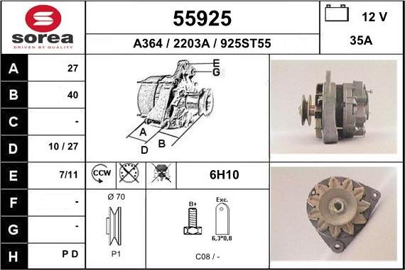 EAI 55925 - Alternator autospares.lv