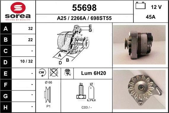 EAI 55698 - Alternator autospares.lv